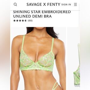 Savage X Fenty size 32A Shining Star Embroidered Unlined Demi Bra - Lime Green